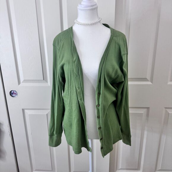 Green Cotton Button-Up Sweater – Rafaella – X-Large - Picture 1 of 4